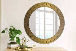 Greek Ornament, Gold, Round Mirror Frame, Glass Wall Art, High Quality Print