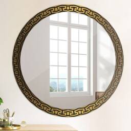 Greek Ornament, Gold, Round Mirror Frame, Glass Wall Art, High Quality Print - thumbnail 4