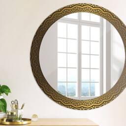 Greek Ornament, Gold, Round Mirror Frame, Glass Wall Art, High Quality Print - thumbnail 3