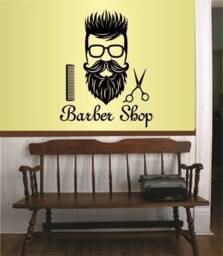 In-Style Decals Wall Vinyl Decal Home Decor Art Sticker Barber Shop Man Hair Hairdresser Scissors Haircut Beard Removable Mural Design 163 - thumbnail 1