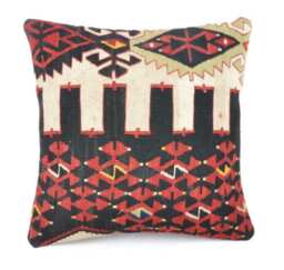 "Kilim Pillow, Wool Kilim Cousin From Anatolia, 40x40 cm, 16""x16" - thumbnail 1