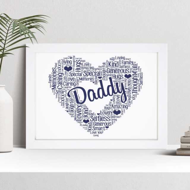 Personalised Daddy Heart Word Art Print, Father's Day Gift, Custom Wall Framed Picture, Present For Dad Nl - image 1