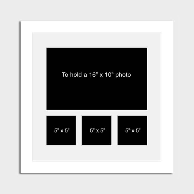 Multi Photo Picture Frame - White Wood, 16x10 & Three 5x5 - image 1