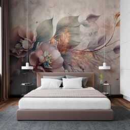Large Flower Abstract Wall Mural Bedroom Neutral Wallpaper Gray Backdrop Decals Living Room Customizable Removable - thumbnail 2