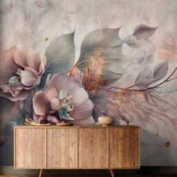 Large Flower Abstract Wall Mural Bedroom Neutral Wallpaper Gray Backdrop Decals Living Room Customizable Removable - thumbnail 3