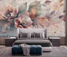 Large Flower Abstract Wall Mural Bedroom Neutral Wallpaper Gray Backdrop Decals Living Room Customizable Removable