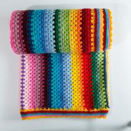Crochet Blanket, Stripe Colorful Winter Crochet Multi Color Rainbow Blanket - thumbnail 2