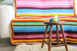 Crochet Blanket, Stripe Colorful Winter Crochet Multi Color Rainbow Blanket - thumbnail 1