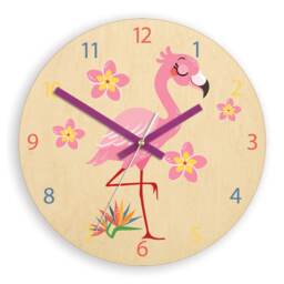 Children Wall Clock - Flamingo With Personalizen Name, Wooden Clock, Flowers, Numbers, Gift, Funny Clock, Kids Girl - thumbnail 4