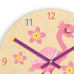 Children Wall Clock - Flamingo With Personalizen Name, Wooden Clock, Flowers, Numbers, Gift, Funny Clock, Kids Girl - thumbnail 2