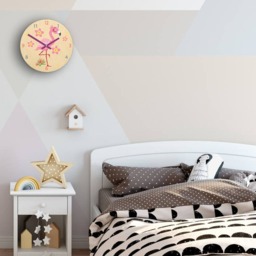 Children Wall Clock - Flamingo With Personalizen Name, Wooden Clock, Flowers, Numbers, Gift, Funny Clock, Kids Girl - thumbnail 3