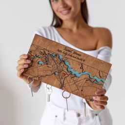 Wooden Key Holder, Personalized Map Rack For Housewarming Gift - thumbnail 1