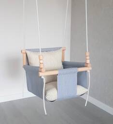 Baby Toddler Swing Linen Canvas, Beech Wood, Sensory Therapy - thumbnail 1