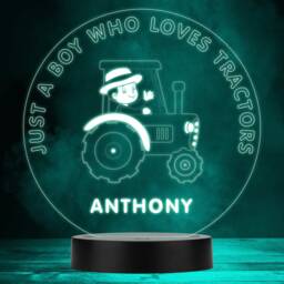 Just A Boy Who Loves Tractors Kids Round Personalised Gift Rgb Led Night Light - Bedroom Lamp - thumbnail 1