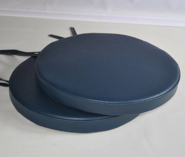 "2 Dark Blue Faux Leather Round Dining Garden Chair Cushion Seat Pads 12"" To 20" - image 1