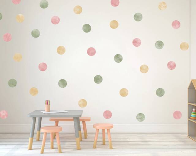Watercolor Polka Dot Wall Decals Neutral Nursery Decor, 40 Fabric Stickers - image 1