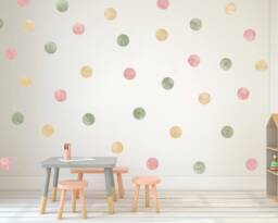 Watercolor Polka Dot Wall Decals Neutral Nursery Decor, 40 Fabric Stickers