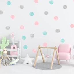 Watercolor Polka Dot Wall Decals Neutral Nursery Decor, 40 Fabric Stickers - thumbnail 2