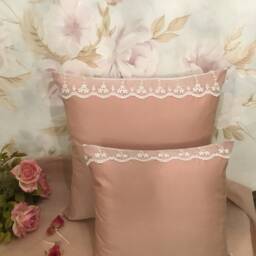 Pillow Cover Taffeta & Light Antique Pink Lace Handmade in Italy - thumbnail 3