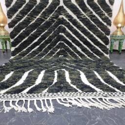 Moroccan Rug, Handcrafted Beni Ourain Rug, Black Shag Grooved Area Wool Berber Carpet, Custom Made Hand Tufted Rug - thumbnail 3