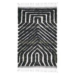 Moroccan Rug, Handcrafted Beni Ourain Rug, Black Shag Grooved Area Wool Berber Carpet, Custom Made Hand Tufted Rug - thumbnail 4