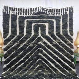 Moroccan Rug, Handcrafted Beni Ourain Rug, Black Shag Grooved Area Wool Berber Carpet, Custom Made Hand Tufted Rug - thumbnail 2