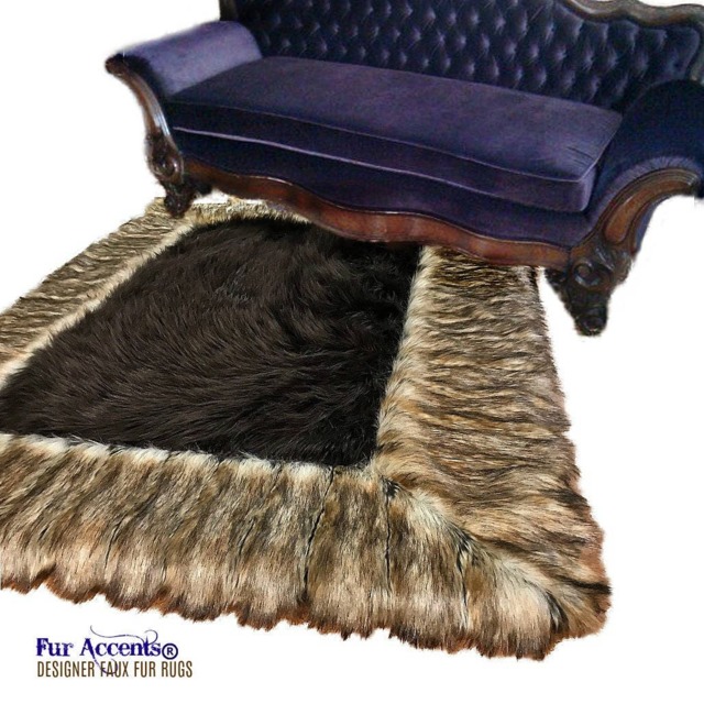 Brown Shag Faux Fur Area Rug - Bear Center, Fox Border, Usa Made - image 1