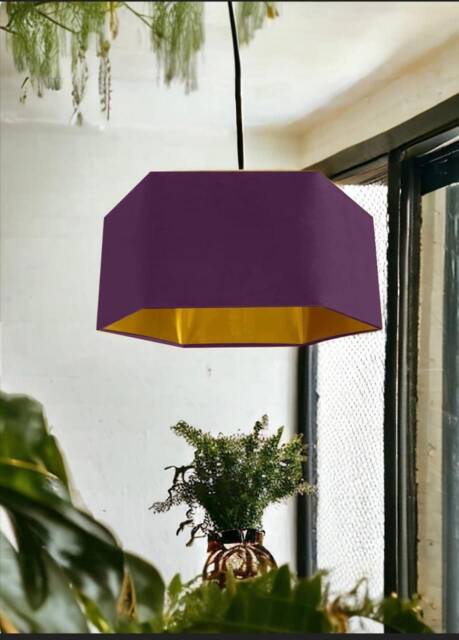 New Luxury Premium Quality Plum Hexagon Velvet Lamp Shade Pendant Light Purple With Metallic Lining - image 1