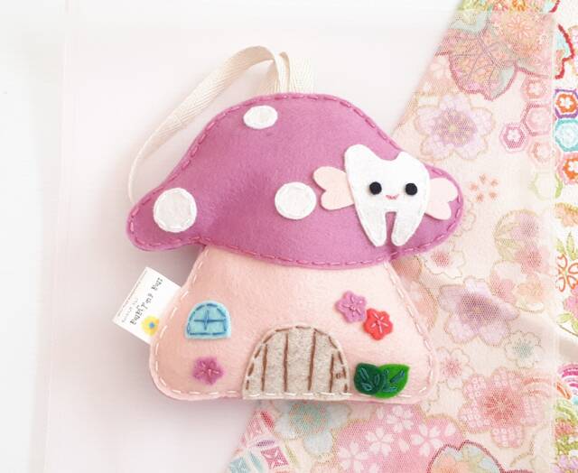 Dusty Pink Toadstool - Tooth Fairy Pillow, 100% Pure Wool Felt, Perth Australia - image 1