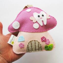 Dusty Pink Toadstool - Tooth Fairy Pillow, 100% Pure Wool Felt, Perth Australia - thumbnail 2