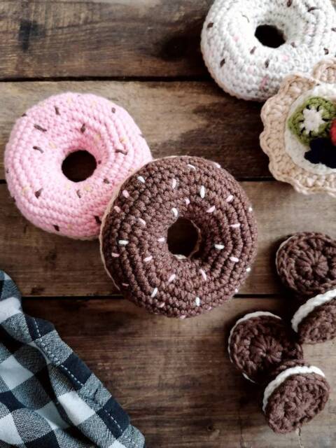 Crochet Donut Pretend Play Food, Kids Kitchen Toy, Soft Candy Toys, Educational Set, Montessori Food - image 1