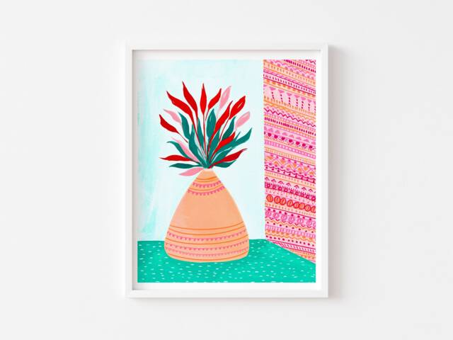 Colourful Potted Plant Print, Bohemian Inspired Art Boho Wall Decor, Maximalist Art, House Botanical - image 1