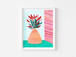 Colourful Potted Plant Print, Bohemian Inspired Art Boho Wall Decor, Maximalist Art, House Botanical - thumbnail 1
