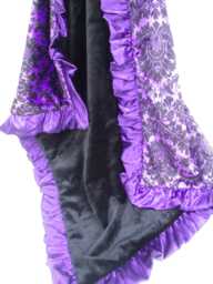 Personalized Purple Damask Minky Baby Blanket, Black Velvet