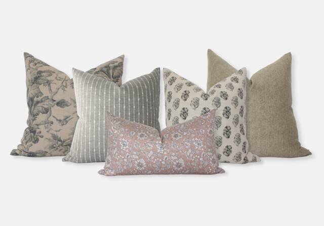Pillow Cover Set Of 5, Brown & Cream Pillows, Designer Combinations, Mauve Throw Set, Neutral Earthy Tones -- Velora - image 1