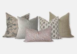 Pillow Cover Set Of 5, Brown & Cream Pillows, Designer Combinations, Mauve Throw Set, Neutral Earthy Tones -- Velora - thumbnail 1
