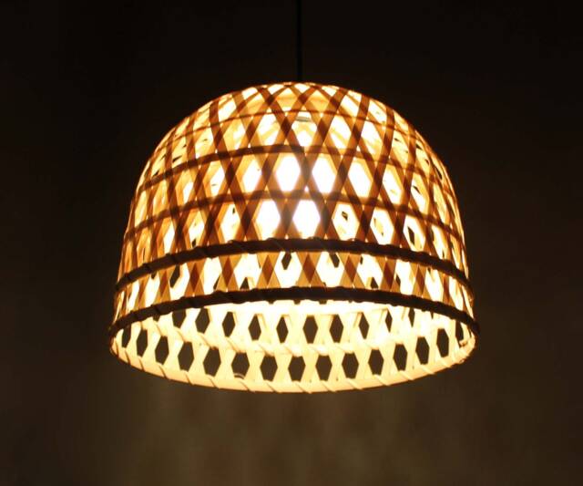 "Handwoven Bamboo Pendant Light Eco-Friendly Lampshade - H13.7"" By H9.8" - image 1