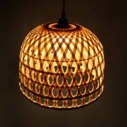 "Handwoven Bamboo Pendant Light Eco-Friendly Lampshade - H13.7"" By H9.8" - thumbnail 2