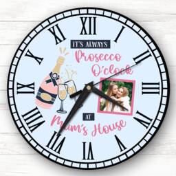 Prosecco O'clock Mums House Photo Mother's Day Gift Blue Personalised Clock