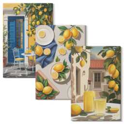 Canvas Set Of 3 - Lemon Garden With Lemons & Drinks On The Table, Yellow Wall Art, Food Decor - thumbnail 2