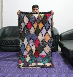 Ddp_Hand Knotted Wool Boucherouite Rug Bohemian Moroccan Rag Rug - 4.7Ft X 2.4Ft - thumbnail 1
