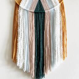 Yarn Hoop Wall Hanging Pink, Blue, Mustard Boho Decor - thumbnail 3