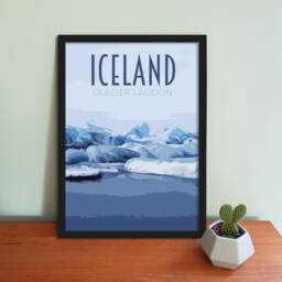 Iceland Glacier Lagoon Poster - Retro Style Travel Print - thumbnail 1
