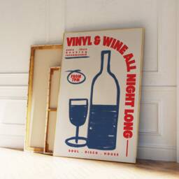 Wine & Vinyl Poster - Print Music Wall Art Decor Food Kitchen Illustration Record Retro Funky Bar - thumbnail 1
