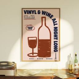 Wine & Vinyl Poster - Print Music Wall Art Decor Food Kitchen Illustration Record Retro Funky Bar - thumbnail 2