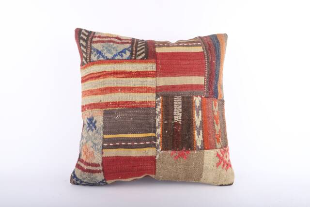 Handwoven Kilim Pillow Cover Vintage Turkish Wool Lumbar, 20x20 - image 1