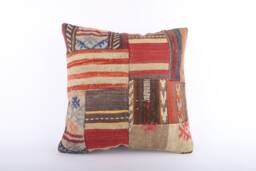 Handwoven Kilim Pillow Cover Vintage Turkish Wool Lumbar, 20x20 - thumbnail 1