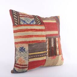 Handwoven Kilim Pillow Cover Vintage Turkish Wool Lumbar, 20x20 - thumbnail 2
