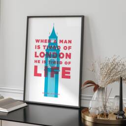 When A Man Is Tired Of London Printed Wall Art A3 A4 Inspirational Typography Travel Quote Home Decor Gift - thumbnail 2
