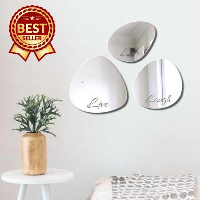 Pebble Acrylic Mirror Set Engraved Wall Art, Many Sizes - image 1